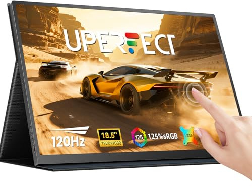 UPERFECT Monitor Portatile Touchscreen 18.5 120Hz Monitor Gaming 125% sRGB FHD 2000:1 Contrasto | VESA e Custodia Intelligente | Ampio Schermo da Viaggio per Computer e Console di Gioco