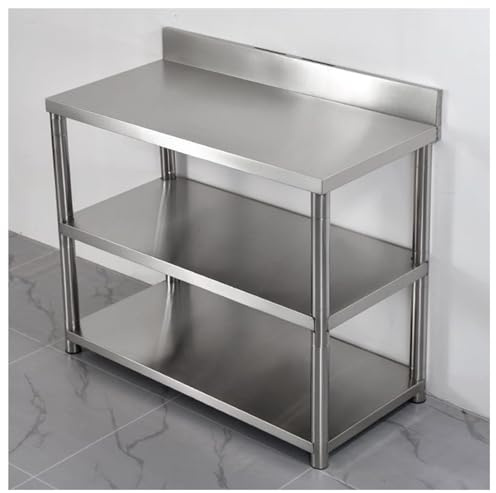 NQNFWCRJ Scaffale Portaoggetti a 3 Livelli for Cucina E Sala da Pranzo Tavolo da Lavoro Con Pannello Spazzolato in Acciaio Inossidabile Spesso Con Deflettore E Design a Fessura