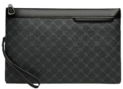 Pochette da uomo per pendolari d'affari - Pelle PU di grande capacità con motivo scozzese, Nero , Medium