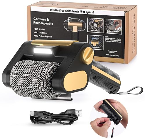 Electric Grill Brush with LED Light, Efficient Grill Cleaning Brush with 350 RPM Stainless Power Roller, Grill Brush Bristle Free Blasts Away Burnt-On Food for Gas/Porcelain/Charbroil Grates