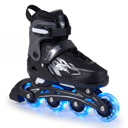 COSTWAY Kids Inline Skates for Boys & Girls, 4 Sizes Adjustable Blades Roller Skates with 4 Light-Up Wheels & Safety Protection, Outdoor & Indoor Skating Sports for Toddlers Beginners