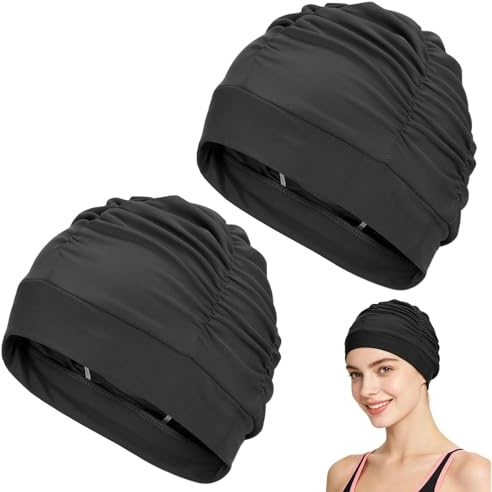 Sikweny 2 Piezas Gorro Piscina Mujer Elástico Diseño Plisado Swimming Cap