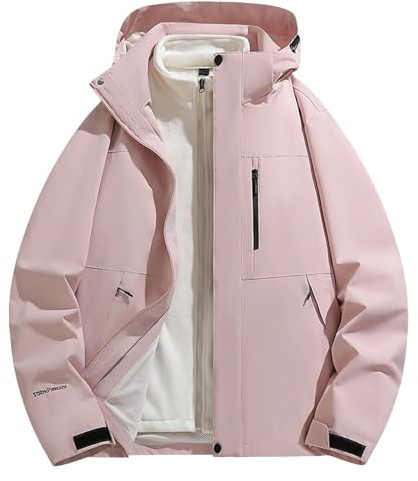Giacca a vento da uomo e da donna, invernale, 3 pezzi, rimovibile, set da 2 pezzi, tuta da alpinismo, giacca in pile per la caccia, Colore: rosa., 5XL