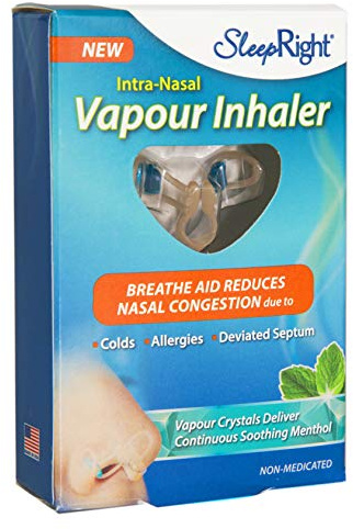 SleepRight Vapour inhalator - andas stöd, innehåller lugnande mentolångor, levereras kontinuerligt under hela natten i upp till 10 nätter. Öppnar luftvägarna och hjälper till att minska nästäppning.