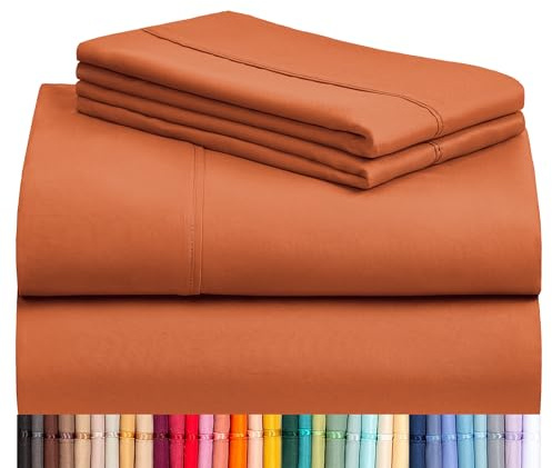 LuxClub 4 PC Queen Sheet Set, Queen Size, Deep Pockets 18 Wrinkle Free Cooling Sheets Machine Washable Hotel Bedding Silky Soft - Autumn Orange Queen