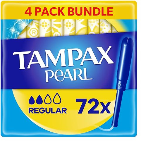 Tampax Pearl Tampons, Regular With Applicator, 72 Tampons (18 x 4 Packs), Leak Protection And Discretion, Super Absorbent