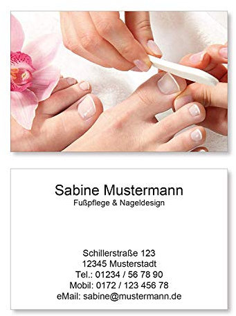500 Visitenkarten für Fußpflege Pediküre Nageldesign Nagelstudio - 400g Bilderdruck matt