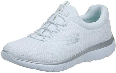 Skechers Femme Summits 12980W Wide Espadrilles, White Mesh/ Silver Trim, 36 EU Large