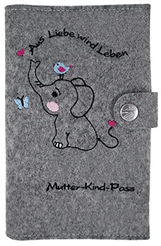 Goldi-Design Funda para pasaporte de madre e hijo, diseño de elefante, compartimentos interiores extra, dos versiones, gris, Österreich Deluxe, Clásico