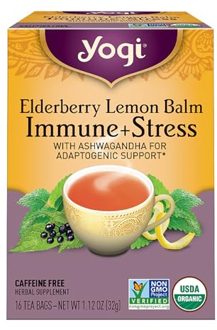 Yogi Tea, Tea Immune Stress Elderberry Lemon Balm Organic, 16 Count