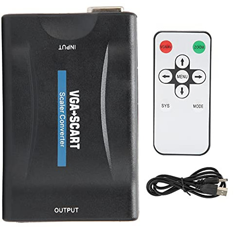 ciciglow VGA-zu-SCART-Konverter, VGA-zu-SCART-HD-Video-Audio-Konverter Computerzubehör mit Fernbedienungs-Ladekabel(Schwarz)