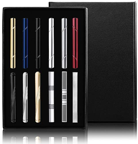 Finrezio 12PCS Herren Krawattenklammern Set Schwarze Krawattenklammer für Normale Krawatten Krawatte Hochzeit Business Clips mit Geschenkbox