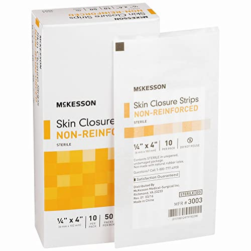 McKesson Skin Closure Adhesive Strips, Flexible Steri Strip for Wound Care, 1/4 in x 4 in, 50 Count