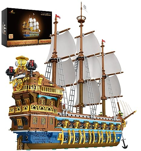 JMBricklayer 40103 Piratenschiff Klemmbausteine, Königliche Sonnenflotte Bausteine Bausatz, Segelschiff Modell Bausteine Sets,Schiffsmodell Sammlung für Erwachsene und Kinder