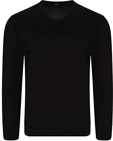 Inspire Me Mens V-Neck Stylish Jumper Basic Designed Long Sleeve Sweater V-Neck Collar Formal Casual Office Top Regular Fit Black 3X-Large