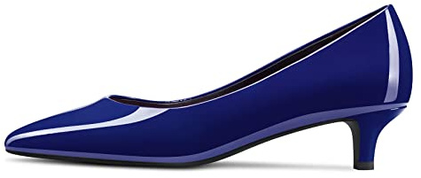 NobleOnly Femmes Kitten Bas Talon Heel Pointu Bout Escarpins Slip-on Mariage Bureau 3.5 CM Heels Chaussures Bleu Marin Vernis 39 EU