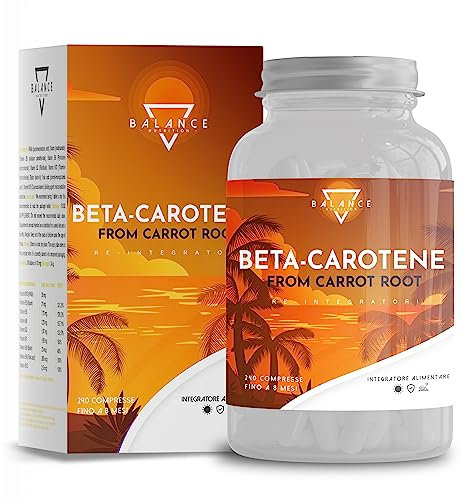 BETACAROTENE ABBRONZATURA FORTE - 240 COMPRESSE (Scorta 8 mesi) | Betacarotene per Abbronzatura Forte | da Estratto di Carota | Integratore Melanina Naturale | Made in Italy