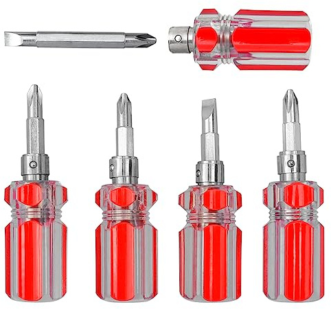 Mesee 5 Stück Stubby Ratschenschraubendreher, Mini Schraubenzieher kurz Set, Magnetischer Kreuzschlitz Bohrer Bit, Ultra Short Flat & Phillips Kopf Schraubendreher, für Elektronik-Reparaturen