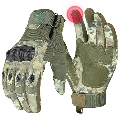 KEMIMOTO Camo Tactical Gloves for Men, Touchscreen Motorcycle Gloves with Hard Shell & Palm Padding for Sports Motorcycle Tactical Airsoft Paintball Hunting Hiking Camping Climbing (Camo,Medium)