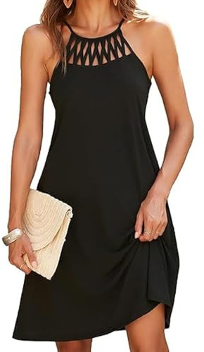 KOEMCY Vestidos Playa Mujer Halter Cuello Trenzado Vestido Playero Ropa Verano Traje Baño Pareo Corto Suelto Vacaciones Bikini Cover up Beach Dress
