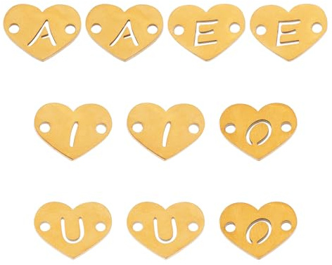 Craftdady 10 ciondoli a forma di cuore in acciaio inox 304 con lettere dell'alfabeto e iniziali a due fori, dorati, per gioielli fai da te, bracciali, collane
