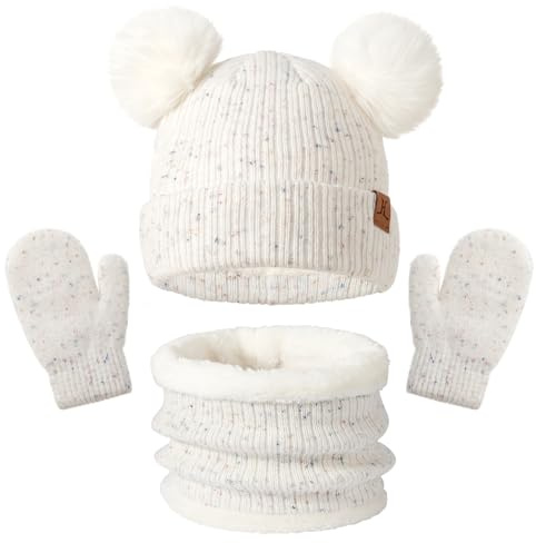 AYPOW Invierno Set de Bufanda, Gorro y Guantes para Niños Niñas 0 a 7 Años, Forro Polar Grueso Accesorios de Invierno de Punto Térmico, Conjuntos Sombreros Regalos para Niños Pequeños Niños Niñas