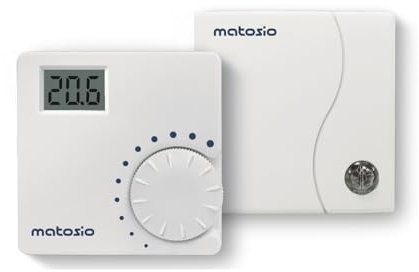 Matosio TH610 Thermostat sans Fil avec Récepteur, Thermostat de chaudiere, Thermostat d'ambiance à Piles, Réglage de la température avec molette, Montage Mural, Blanc