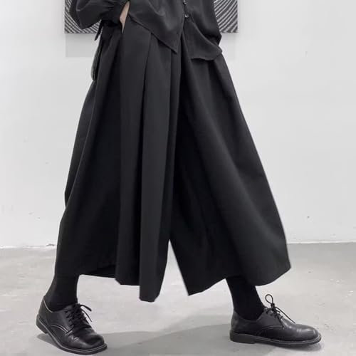 Loose Fit Herren Hakama Pants im Gothic Style Casual Dark Design mit weiten Beinen (M Schwarz)