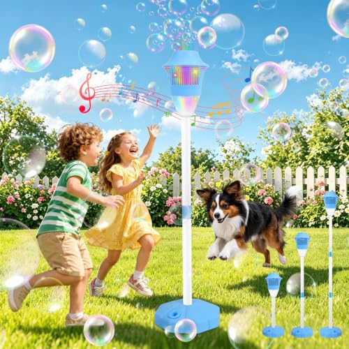 Bubble Machine Automatic, Outdoor Standing Bubble Machine with Lights & Music, Adjustable Height up to 120cm, BubbleMachine Includes Bubble Liquid for Wedding Kids Birthday Party