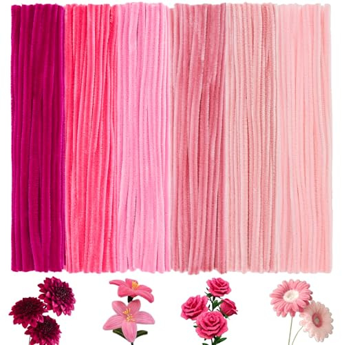 BULANGDE Gradient Pink Pipe Cleaners Bulk 300 Pcs, 12 Long 6 mm Thick