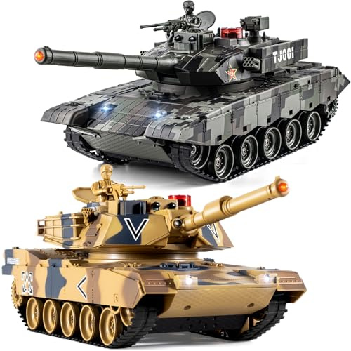 Supdex Char radiocommandé 1/24, Char Militaire américain M1A2 et Chine 99, modélisme Char 2,4 GHz avec lumière et fumée, Jouet blindé, Convient aux Enfants à partir de 6 Ans, Cadeau pour garçons