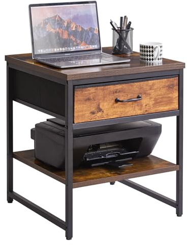 Aibiju Small Table Stand with Drawers, Multi-Functional Side & Printer Accent Table with Storage Shelf, Rustic Brown YD-TM156H