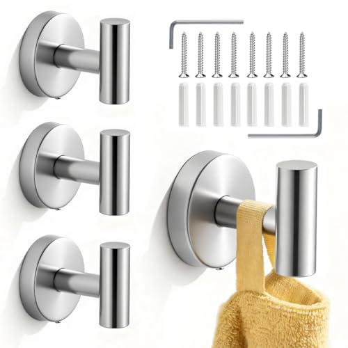 Drenky 4 Pièces Crochet Mural A Visser Argent, Crochet Salle De Bain Patere Salle De Bain Crochets Porte Manteau Accroche Torchon Cuisine Crochets Et PatèRes Pour La Maison