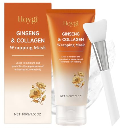 Mascarilla de ginseng Peel Off Face Mask 100 g, máscara coreana de colágeno nocturno, máscara de ginseng Overnight Cara, mejora la elasticidad, reafirmante hidratante, cepillado incluido