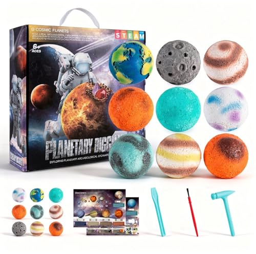 Kit excavation planètes enfants jouet éducatif pierres précieuses minéraux fossiles science apprentissage archéologie enfant cadeau original anniversaire exploration curiosité aventure (Super Pack)