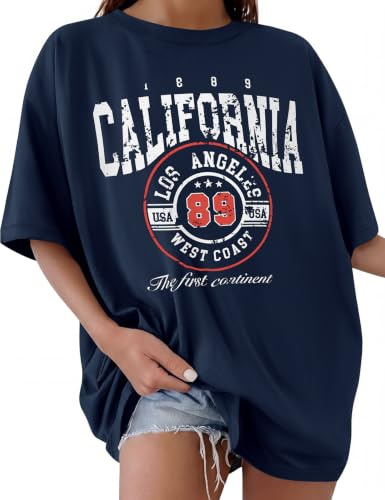 CMTOP Tee Shirt Femme Oversize T Shirt à Manches Courtes Été Coton Col Rond Haut Chic Imprimé Grande Taille T-Shirt Décontracté Amples Sport Top Blouse