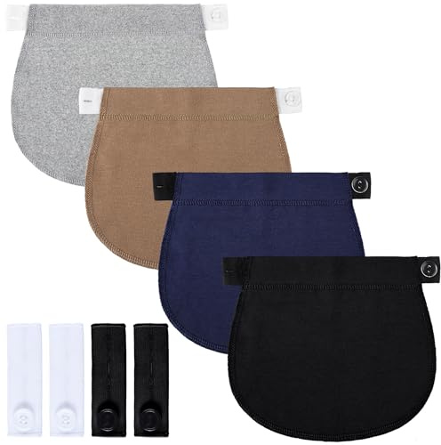 Syhood 8 Pieces Maternity Pants Extender Set Adjustable Waist Extenders Elastic Pant Button Extenders Pregnancy Stretch Band for Women Men(Black+Navy Blue+Gray+Khaki+White)