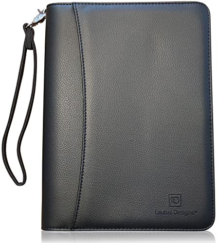 Junior Padfolio mit Reißverschluss und A5-Notizblock – mattschwarzes PU-Leder Business Portfolio Ordner & Organizer Ordner mit 20,3 cm Tablet-Hülle von Lautus Designs