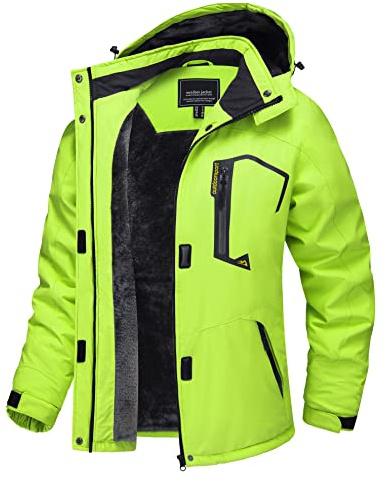 TACVASEN Damen Winterjacke Fleecejacke Warm Funktionsjacke Wasserdicht Skijacke Outdoor Jacke mit Reißverschlusstaschen, Neongrün, M