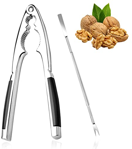 thirei Nussknacker Walnüsse, Zinkdruckguss aus Edelstahl mit Walnussnadeln, Multifunktionaler Nuss öffner mit Rutschfestem Griff