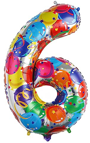 Ponmoo 40 Zoll Foil Luftballon Zahl 6 Mehrfarbig (101cm), Aufblasbares Helium oder Luft, Riesige Folienballons Nummer 0-100, Große Ballones für Hochzeitstag und Geburtstag Party Dekoration