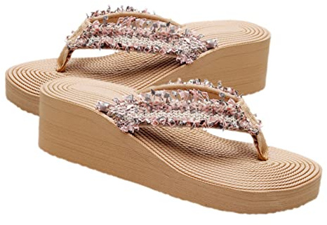 GRIRIW Ciabatte Estive da Donna Zeppa Bohemien e Design Traspirante, Sandali da Spiaggia Imbottitura, 1 Paio, Taglia 40