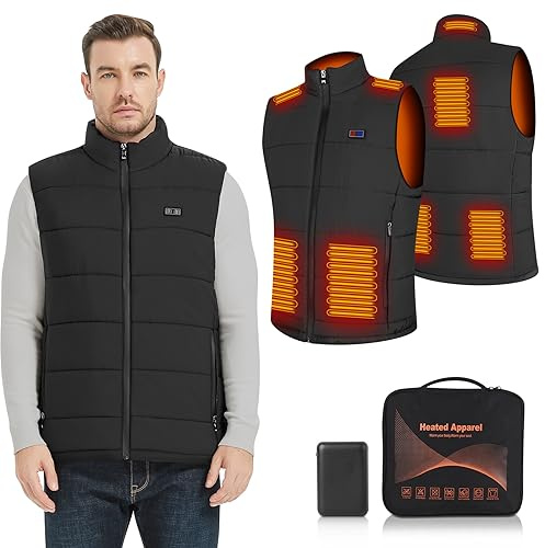 Amiable Gilet Riscaldato Uomo Donna, Giubbotto con Batteria 10000mAh, 8 Zone Di Riscaldamento Giacca Riscaldata per Campeggio Pesca Caccia - M