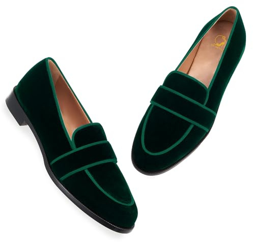 SHODENSE Women Round Toe Loafers Flats Velvet Slip On Dress Shoes Comfortable Casual 1 inch Flat Heel Penny Loafers Suede Office Ladies Work Walking Flat Shoes Drive Elegant 4-11 M US, Velvet Green, 5