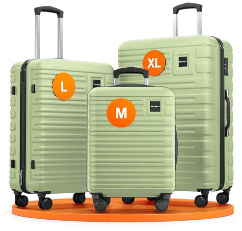 Travely Polycarbonat Koffer Set 77cm, 67cm, Handgepäck Koffer in einem Set, Sehr robuste Reisekoffer mit sanften Rollen & TSA Schloss, Reisekoffer