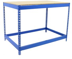 SimonRack Banco de Trabajo Taller, Mesa de Trabajo Taller, Carga Máxima 400 kg, 900x1200x450 mm, Bricolaje, Azul/Madera - BT-Basic
