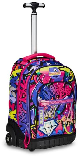 Mitama Trolley Kör Hip-Hop Diamond-skola, dubbelt fack, lila och svart, grundskola och fritid, flicka, Lila, Taglia unica, skolvagn