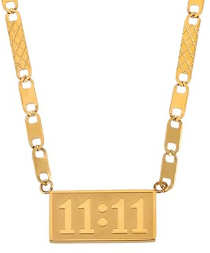HIJONES Women's Stainless Steel 11 11 Angel Number Necklace Dainty Bar Pendant Necklace Choker Coffee Bean Chain Numerology Jewelry Gold Style B