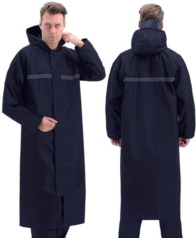 Linzrcrry Impermeabile Poncho Donna Uomo Antipioggia Riutilizzabile Ripstop con Cappuccio Pioggia Adatto Strisce Riflettenti per il Trekking Pesca (Blu Navy, 4XL)