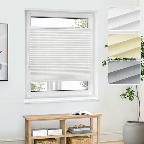 Jalousiescout Plissee Klemmfix ohne Bohren—Jalousie 85x120cm weiß Sichtschutz Fenster Sonnenschutz, Lichtdurchlässig Faltrollo für Fenster & Tür, Basis-Vliesstoff Pure Plissee